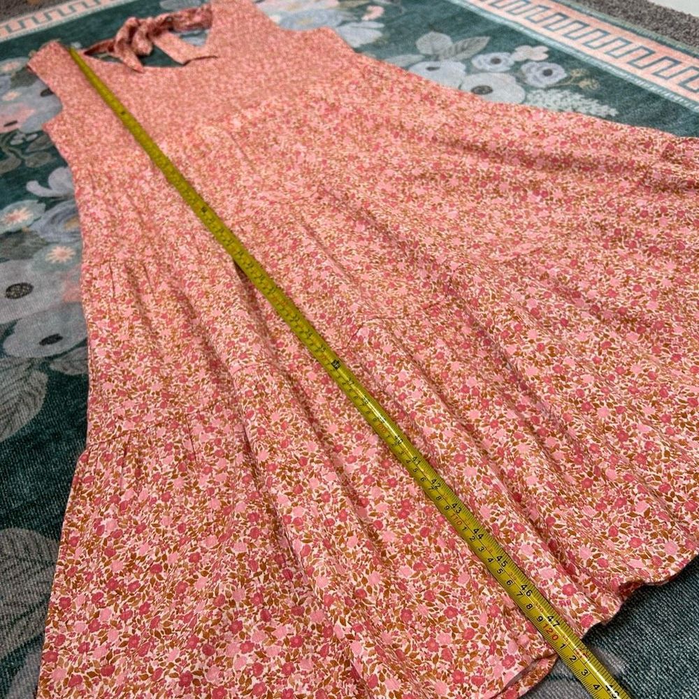 Wonderly Maxi Dress Women's XL Pink Red Cotton Floral Midi Smocked Tie Back Boho - Picture 13 of 13